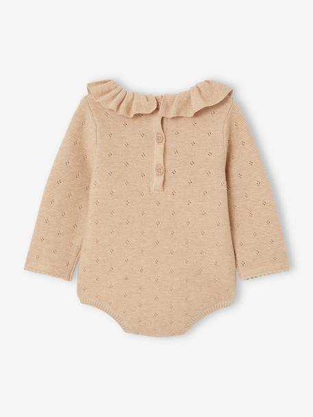 Gebreid kruippakje voor baby's met lange mouwen en kapje gemêleerd beige - vertbaudet enfant 