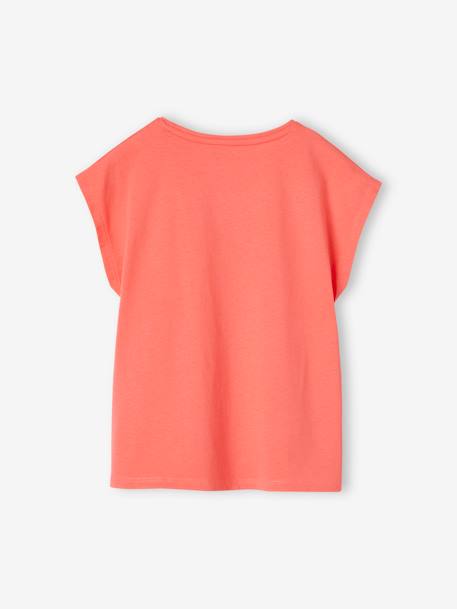 Effen Basics meisjesshirt met korte mouwen ecru+koraal - vertbaudet enfant 