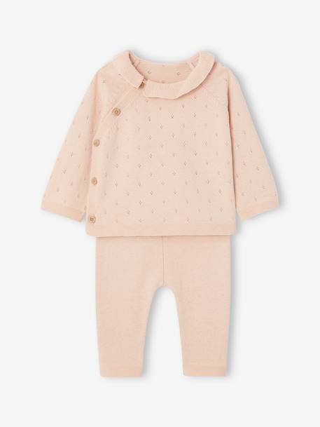 Set met gebreide babytrui met kraagje en broek nude - vertbaudet enfant 