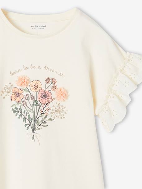 Meisjesshirt met boeket in reliëf en geborduurde mouwen vanille - vertbaudet enfant 