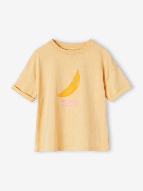 Pop t-shirt met korte mouwen met omslag voor meisjes abrikoos+lichtgeel - vertbaudet enfant 