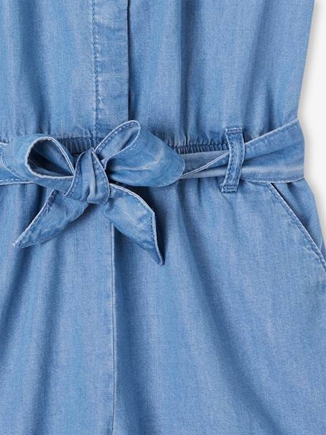 Lichte denim jumpsuit met ruche mouwen voor meisjes stone - vertbaudet enfant 