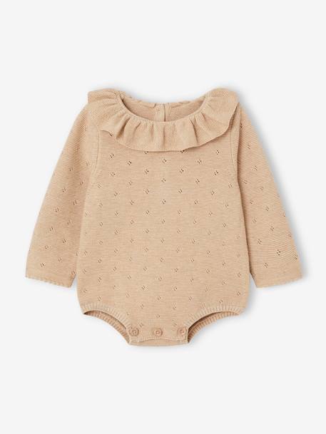 Gebreid kruippakje voor baby's met lange mouwen en kapje gemêleerd beige - vertbaudet enfant 