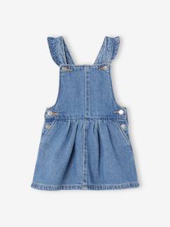 Baby-Rok, jurk-Salopettejurk baby's van denim met schouderbandjes met ruche