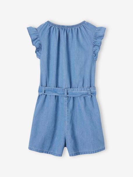 Lichte denim jumpsuit met ruche mouwen voor meisjes stone - vertbaudet enfant 