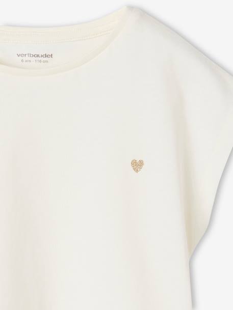 Effen Basics meisjesshirt met korte mouwen ecru+koraal - vertbaudet enfant 