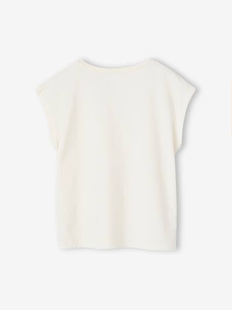 Effen Basics meisjesshirt met korte mouwen ecru+koraal - vertbaudet enfant 