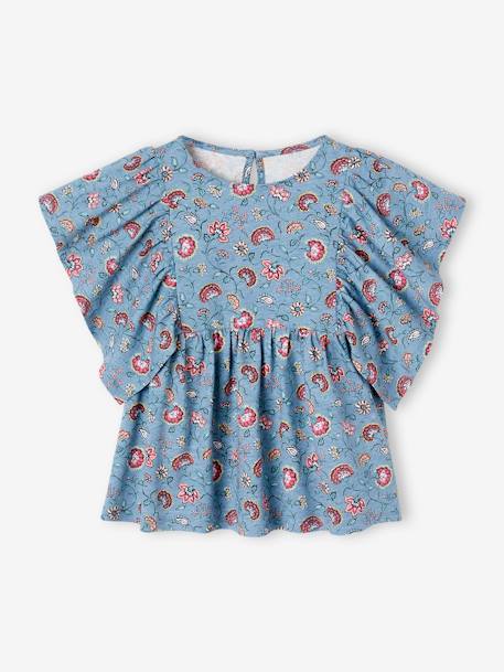 Shirt-blouse voor meisjes met motiefjes meerkleurig+petrolblauw+vanille - vertbaudet enfant 