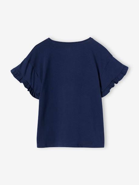 Gestreept t-shirt met paillettenhartje voor meisjes blauw, gestreept+gestreept ecru+hemelsblauw+marineblauw - vertbaudet enfant 