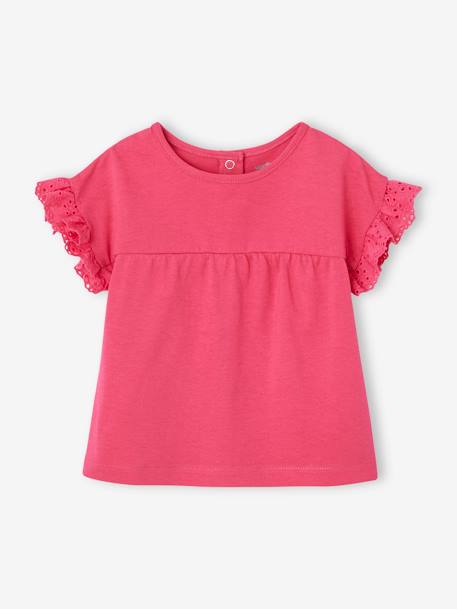 Personaliseerbaar T-shirt baby van biokatoen ecru+fuchsia - vertbaudet enfant 