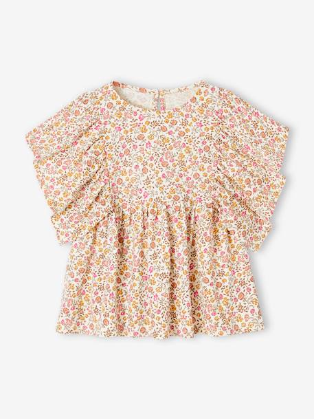 Shirt-blouse voor meisjes met motiefjes meerkleurig+petrolblauw+vanille - vertbaudet enfant 