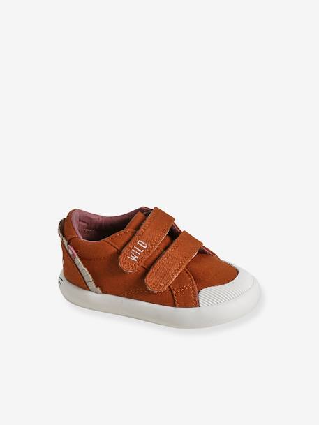 Stoffen sneakers met klittenband babyjongen donkerbruin - vertbaudet enfant 