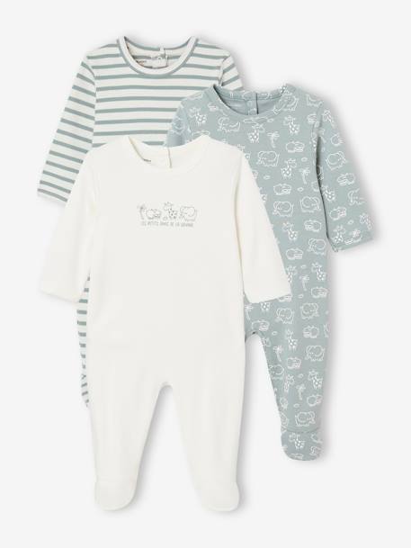 Set van 3 interlock slaappakjes BASICS cappuccino+grijsblauw+rozen - vertbaudet enfant 