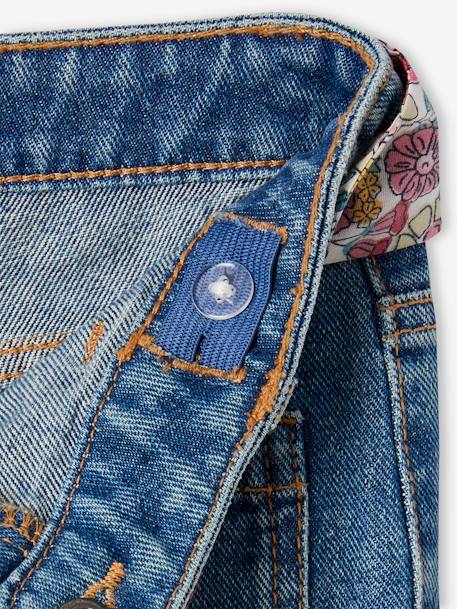 Wijde meisjesjeans met gebloemde riem stone - vertbaudet enfant 