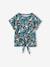 Gestreept T-shirt voor meisjes met sierstrik ecru+groen+kaki+marineblauw+rose paars bedrukt+vanille - vertbaudet enfant 