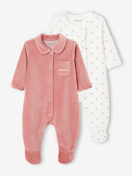 Set van 2 fluwelen pyjamapakjes oudroze - vertbaudet enfant 