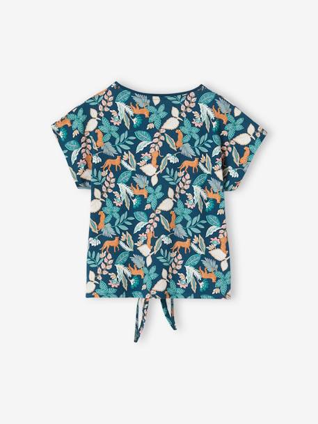 Gestreept T-shirt voor meisjes met sierstrik ecru+groen+kaki+marineblauw+rose paars bedrukt+vanille+wit / rood - vertbaudet enfant 