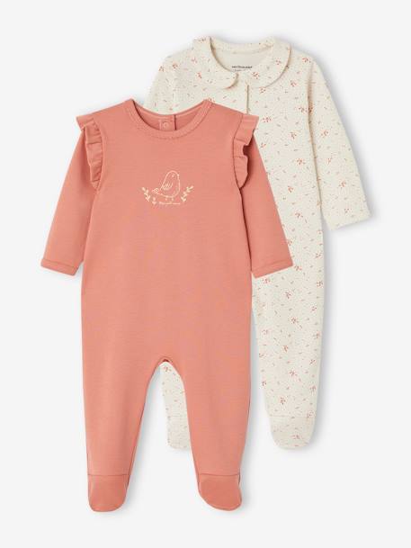 Set met 2 interlock slaappakjes voor baby oudroze - vertbaudet enfant 