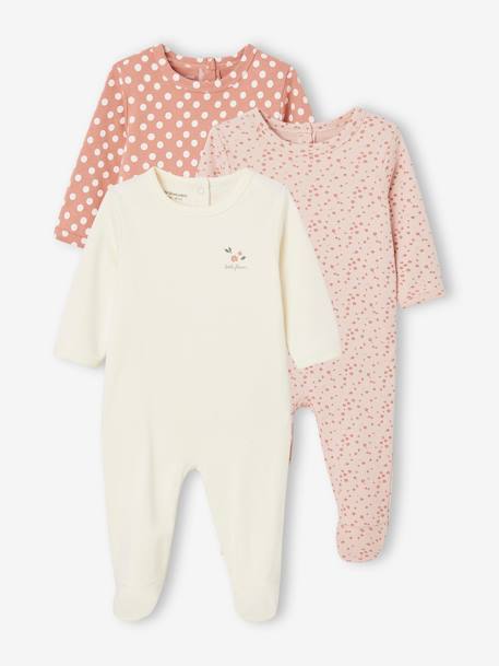 Set van 3 interlock slaappakjes BASICS cappuccino+grijsblauw+rozen - vertbaudet enfant 