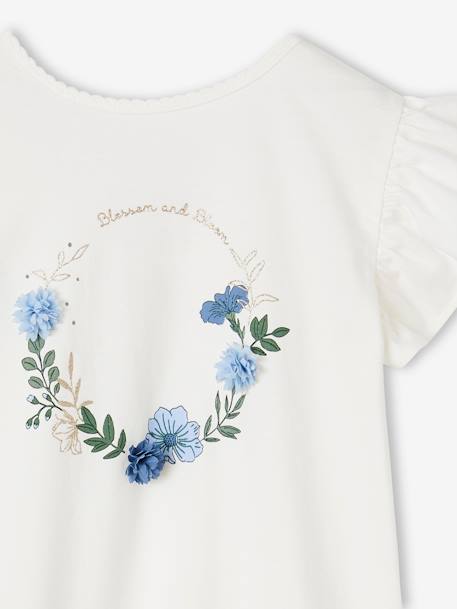 Meisjesshirt met bloem in reliëf en paillettenkroon ecru - vertbaudet enfant 