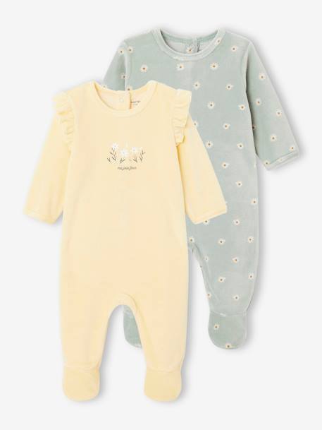 Set van 2 fluwelen pyjamapakjes lichtgeel - vertbaudet enfant 