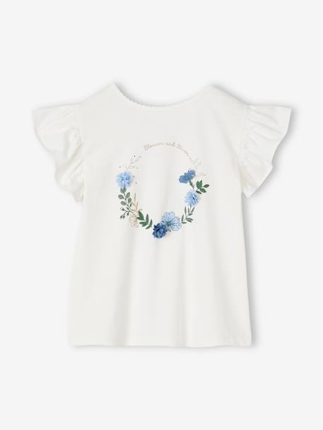 Meisjesshirt met bloem in reliëf en paillettenkroon ecru - vertbaudet enfant 