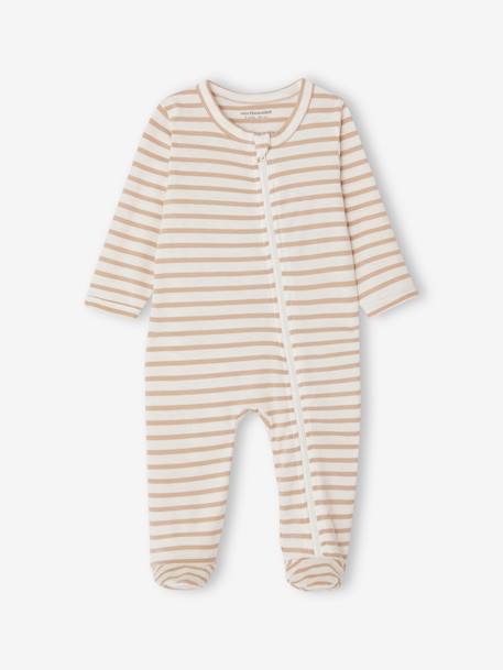 Set van 3 pyjama's van jersey met rits BASICS cappuccino+chambrayblauw - vertbaudet enfant 