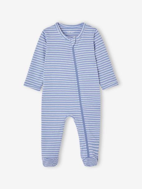 Set van 3 pyjama's van jersey met rits BASICS cappuccino+chambrayblauw - vertbaudet enfant 