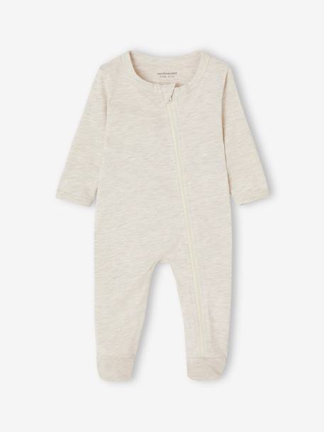 Set van 3 pyjama's van jersey met rits BASICS cappuccino+chambrayblauw - vertbaudet enfant 