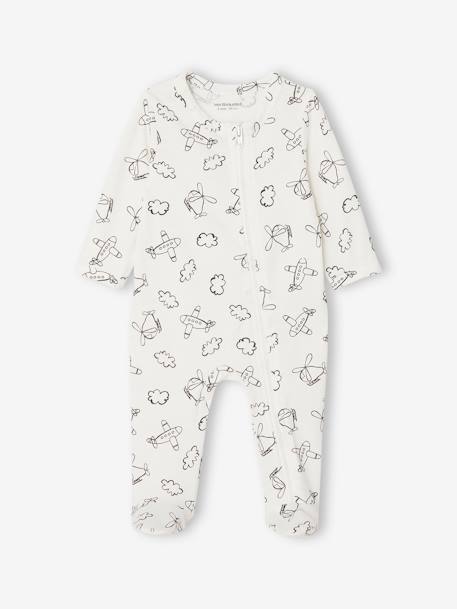 Set van 3 pyjama's van jersey met rits BASICS cappuccino+chambrayblauw - vertbaudet enfant 