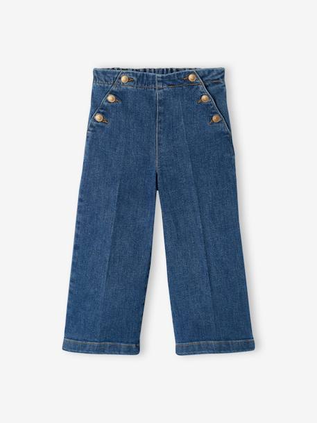 Driekwartsbroek met grote opening meisjes double stone+ongewassen denim - vertbaudet enfant 