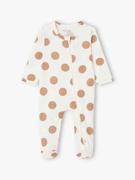 Set van 3 pyjama's van jersey met rits BASICS cappuccino+chambrayblauw - vertbaudet enfant 