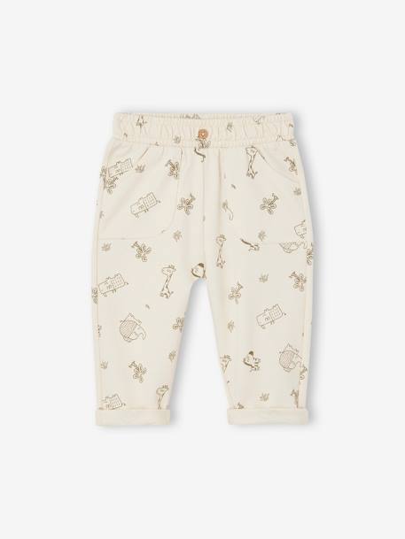 Broek met print van molton baby ecru+kaki - vertbaudet enfant 