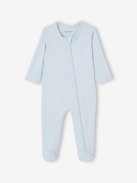Set van 3 pyjama's van jersey met rits BASICS cappuccino+chambrayblauw - vertbaudet enfant 