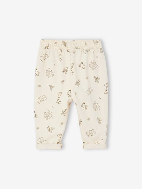 Broek met print van molton baby ecru+kaki - vertbaudet enfant 