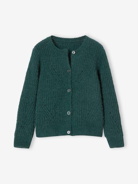 Gebreid chenille vest voor meisjes met ajourwerk groen+rozenhout - vertbaudet enfant 