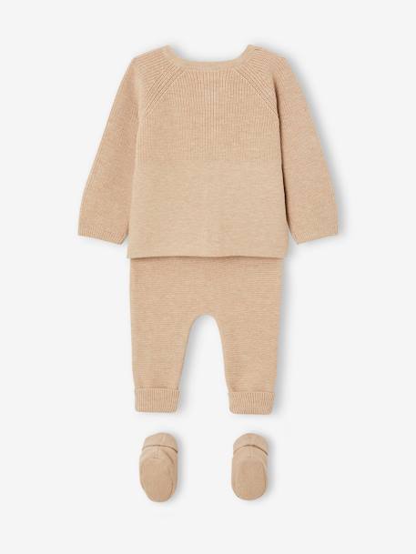 3-delige gebreide set: vest, broek en babyschoentjes gemêleerd beige - vertbaudet enfant 