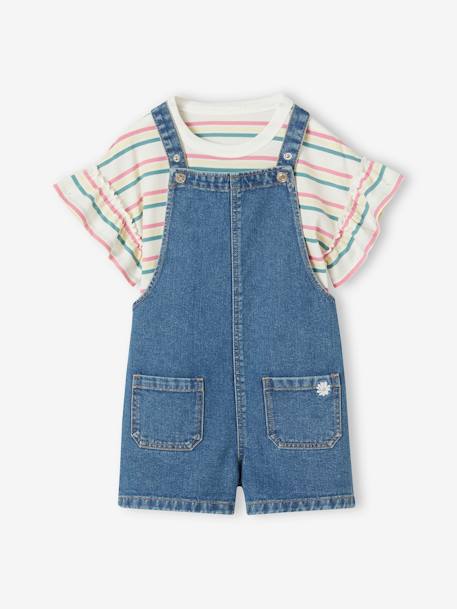 Denim meisjesset met T-shirt + tuinbroek stone - vertbaudet enfant 