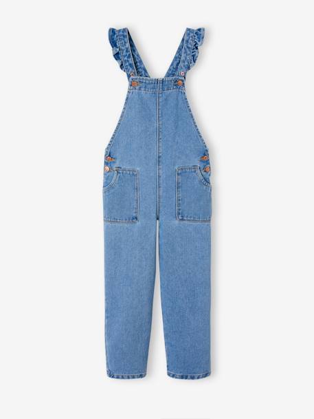 Denim meisjestuinbroek met ruches op de bretels stone - vertbaudet enfant 