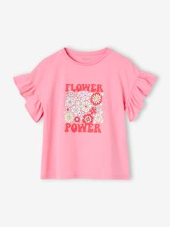 -Meisjesshirt "Flower Power" met ruches op de mouwen