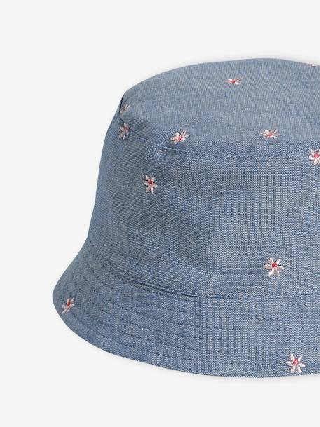 Denim hoed met geborduurde bloemen voor babymeisjes jeansblauw - vertbaudet enfant 