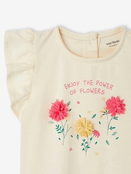 T-shirt met bloemen in reliëf baby ecru+grijsroze - vertbaudet enfant 