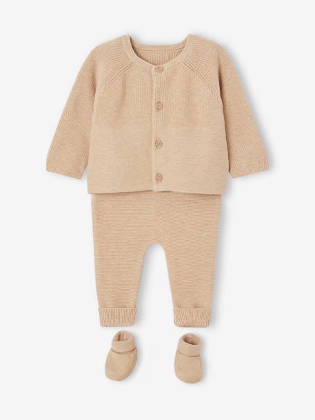 3-delige gebreide set: vest, broek en babyschoentjes gemêleerd beige - vertbaudet enfant 