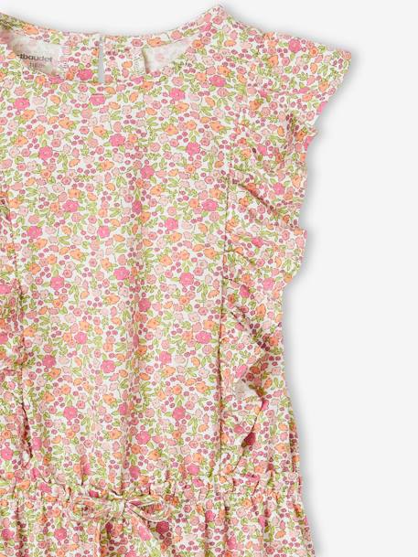 Meisjesjurk met ruches en print groen met print+hemelsblauw+rozen - vertbaudet enfant 