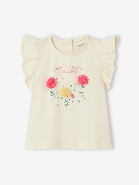 T-shirt met bloemen in reliëf baby ecru+grijsroze - vertbaudet enfant 