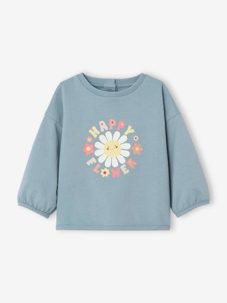 Sweater happy flower baby grijsblauw - vertbaudet enfant 