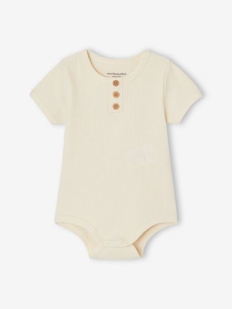 Set van 2 babyrompertjes van tricot met honingraatmotief van biologisch katoen olijf - vertbaudet enfant 