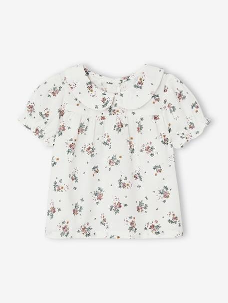 Gebloemd babyshirt met korte mouwen ecru - vertbaudet enfant 