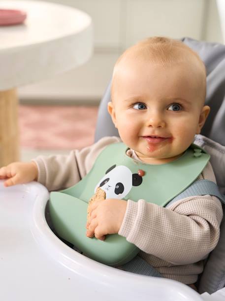 Set van 2 siliconen slabbetjes bruin+roze, bedrukt+saliegroen - vertbaudet enfant 