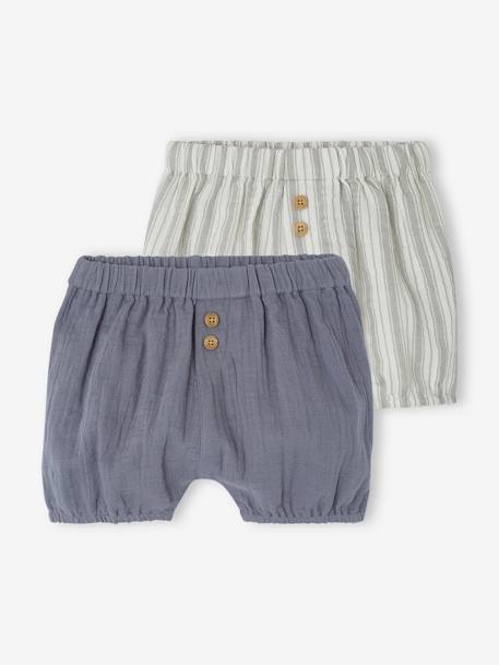 Set van 2 bloomers voor geboorte van katoengaas ecru+grijsblauw - vertbaudet enfant 